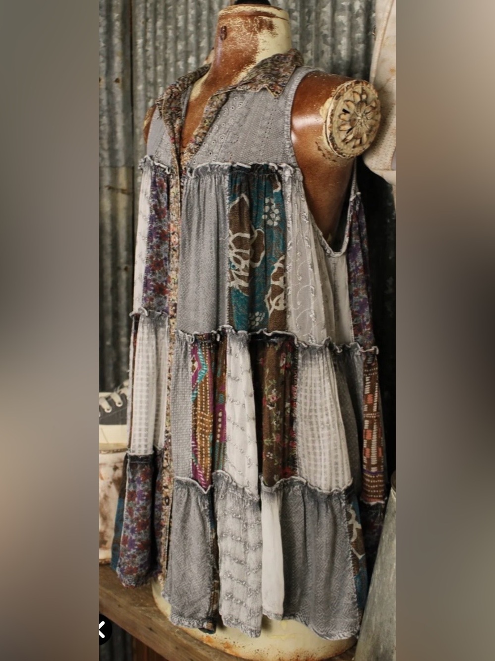 Young Threads Boho Patchwork Sleeveless Tunic/Dress in Slate. Size XL. NWT. - Picture 2 of 13